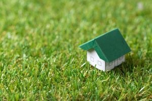 a toy house on grass
