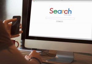 A computer screen displaying a search engine