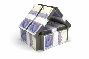 A model of a house made out of £20 pound notes