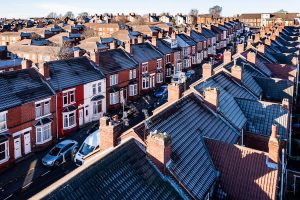 Rows of semi detached houses on a frosty day in Doncaster