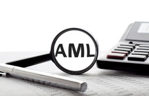 The letters AML written in black against a white background, enhanced under a magnifying glass