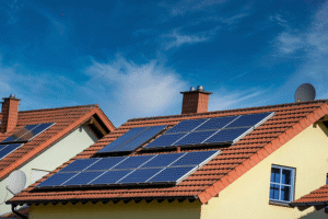 Solar panels on the roof of a new house