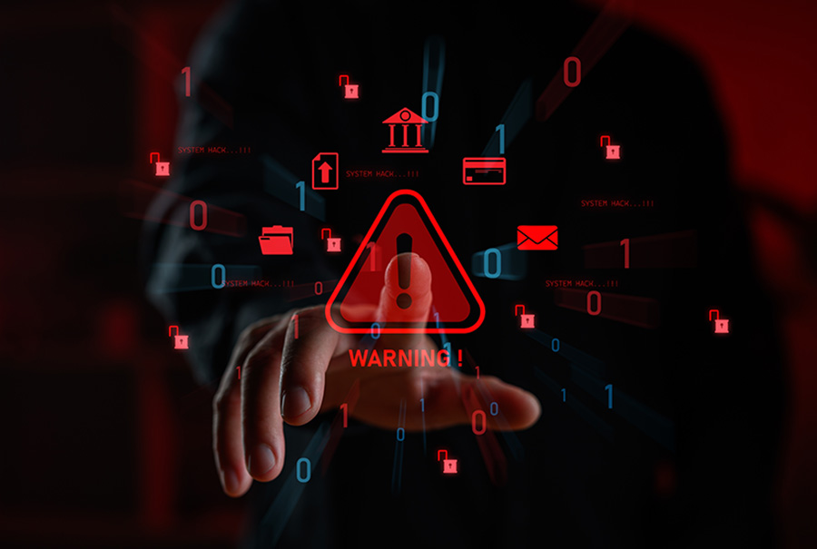 A graphic with a red warning light surrounding by symbols including an email, an online file and a courthouse all in red