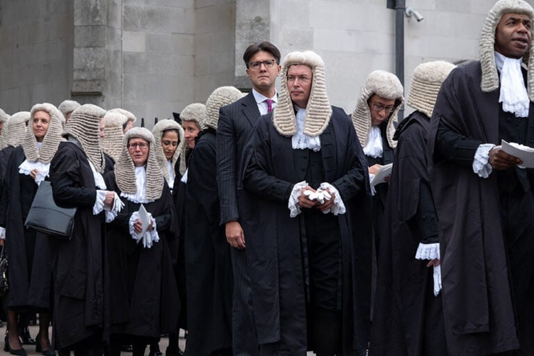 Lord Chancellor's Breakfast. Members of the UK Judiciary make their way from Westminster Abbey to the Palace of Westminster