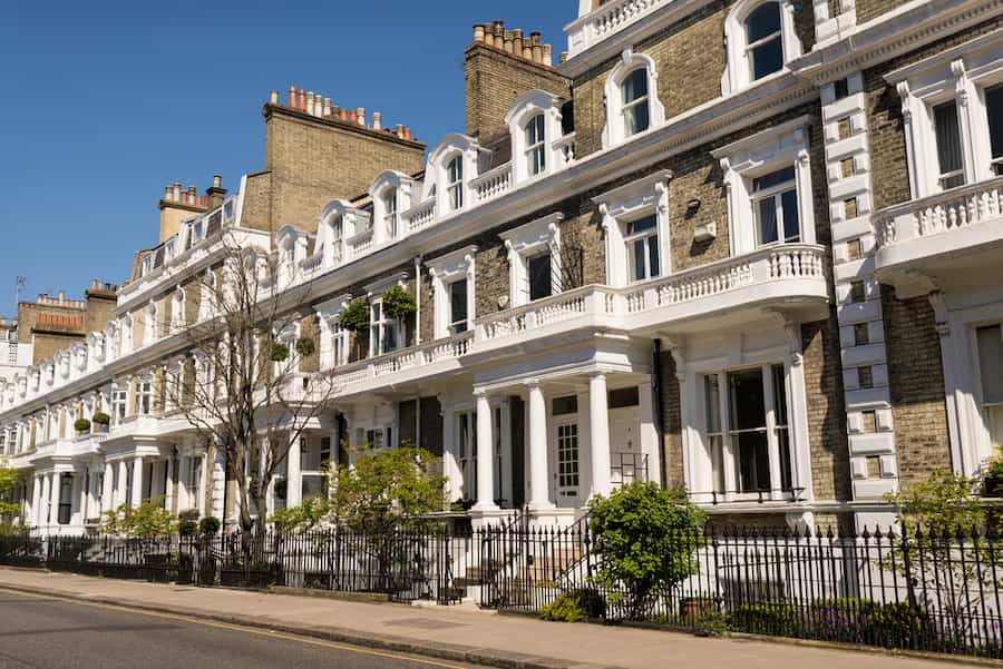 A row of large townhouses in London