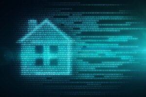 Lines of code form the shape of a house
