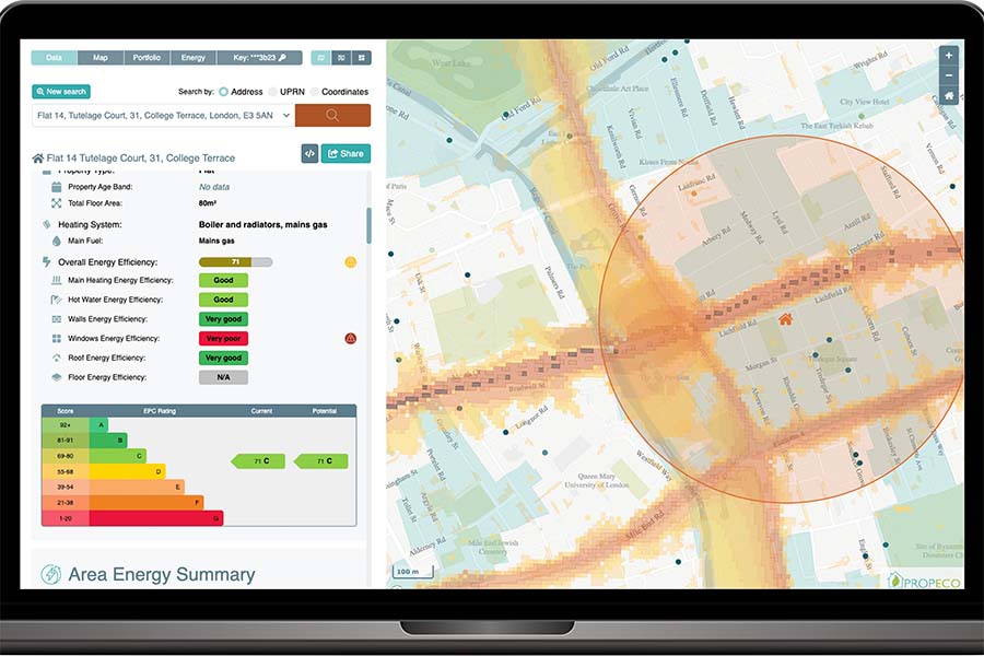 A screenshot of the EPC Audit showing a map and energy data in a bar chart