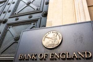 The exterior sign of the Bank of England building