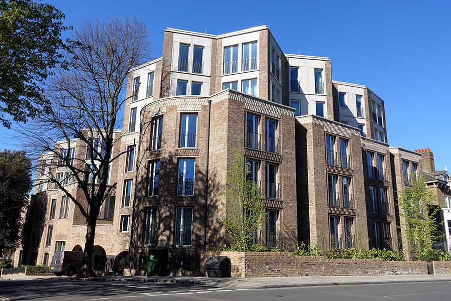 A six-storey apartment building in Hampstead, London