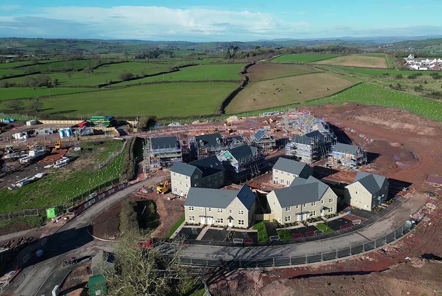 Paignton, South Devon, England: DRONE VIEWS: A new build house development under construction on green belt land at White Rock.
