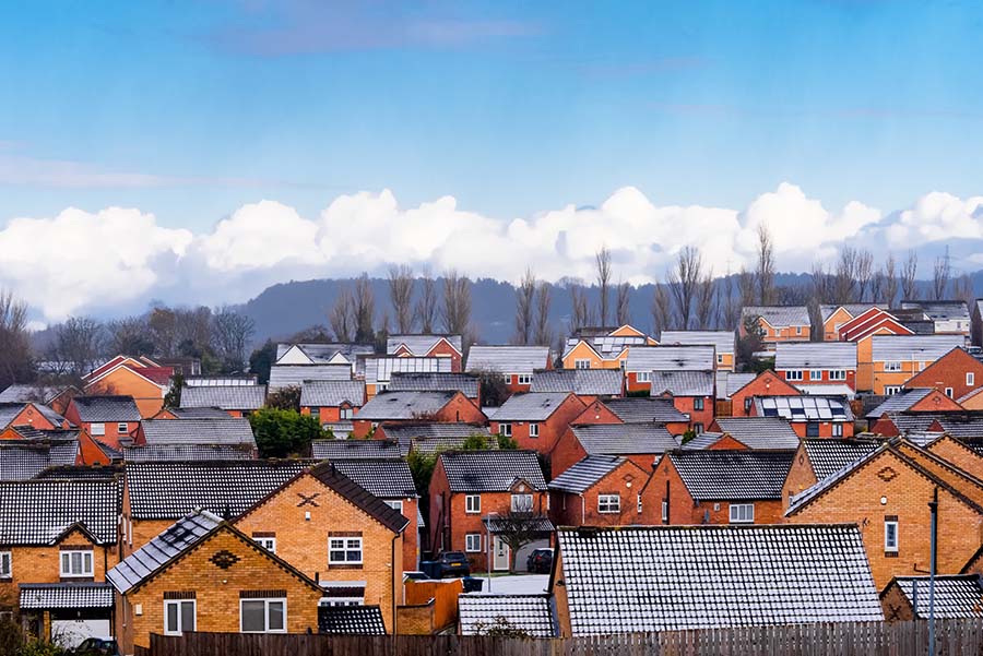 A housing estate in the north of england on a clear winter day
