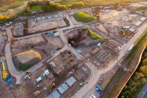 A plot of land in northern England where the foundations of residential properties are being constructed