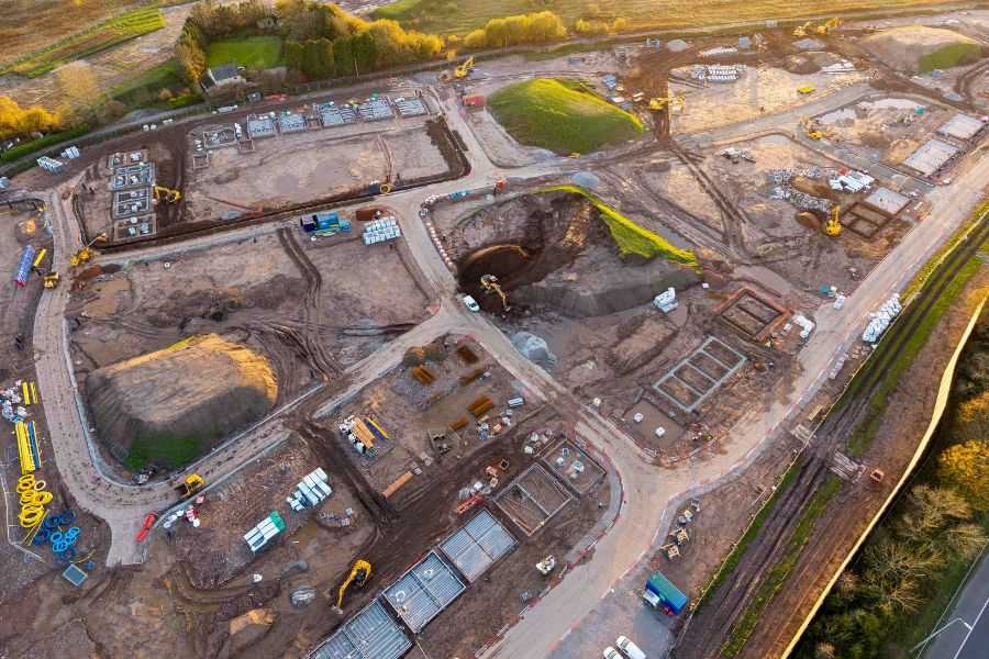 A plot of land in northern England where the foundations of residential properties are being constructed