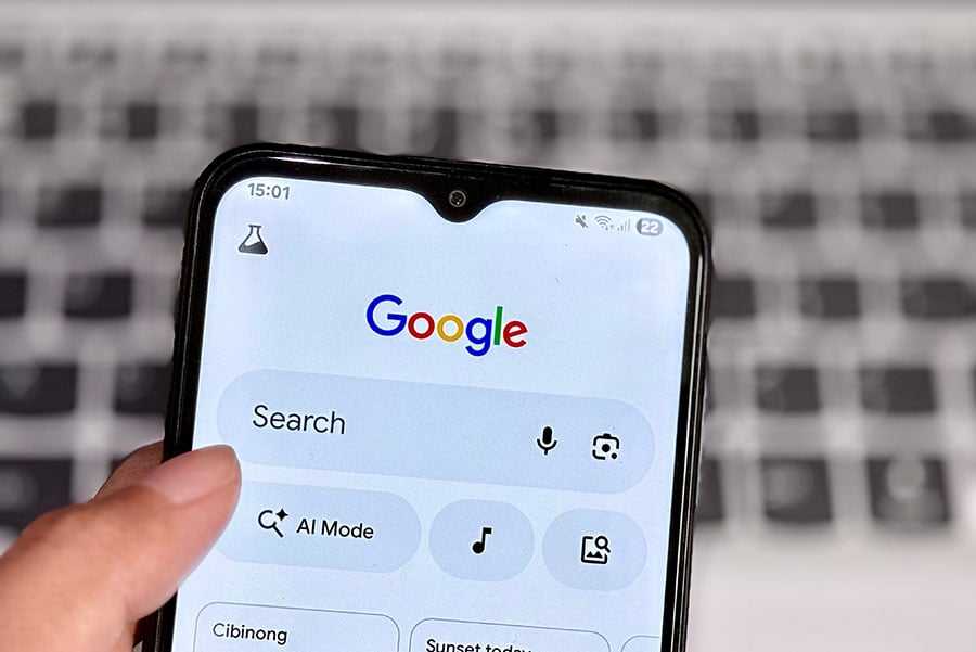 A phone screen showing the google home page