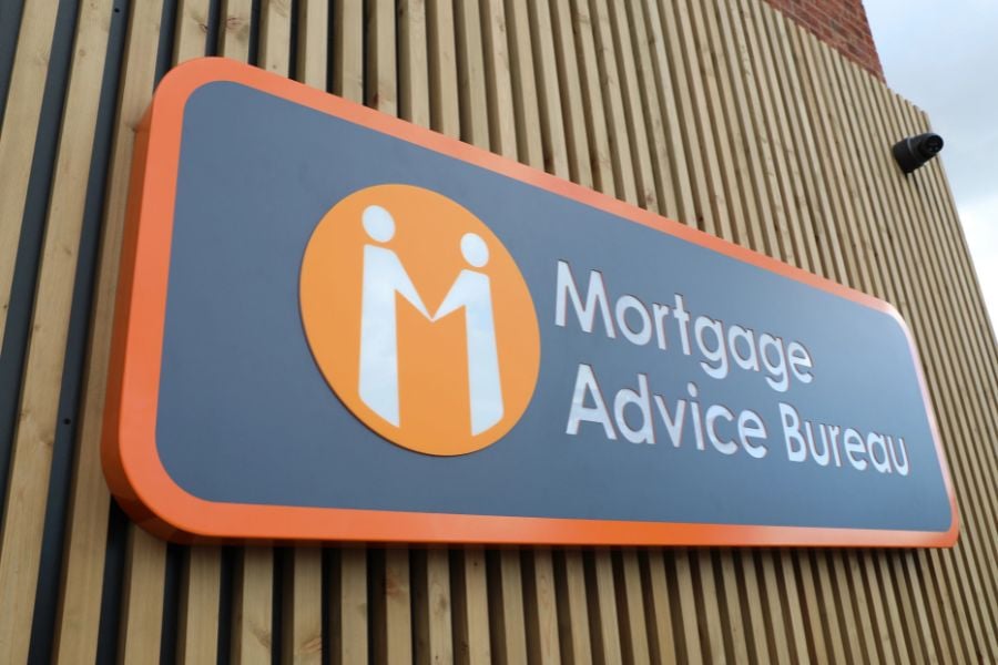 Mortgage Advice Bureau signage on the side of a wooden clad building