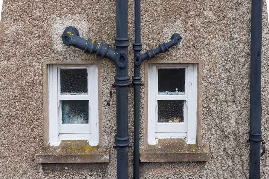 Exterior lead pipes on a house