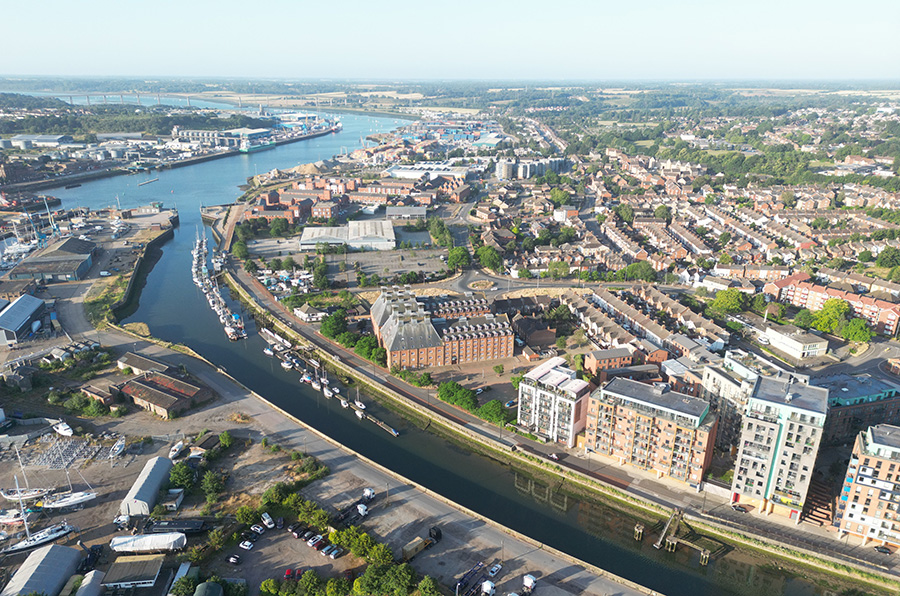 An aerial view of Ipswich
