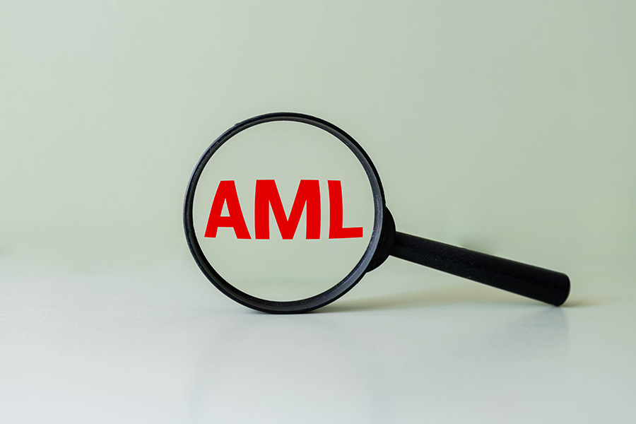 A magnifying glass placed over the letters AML in red