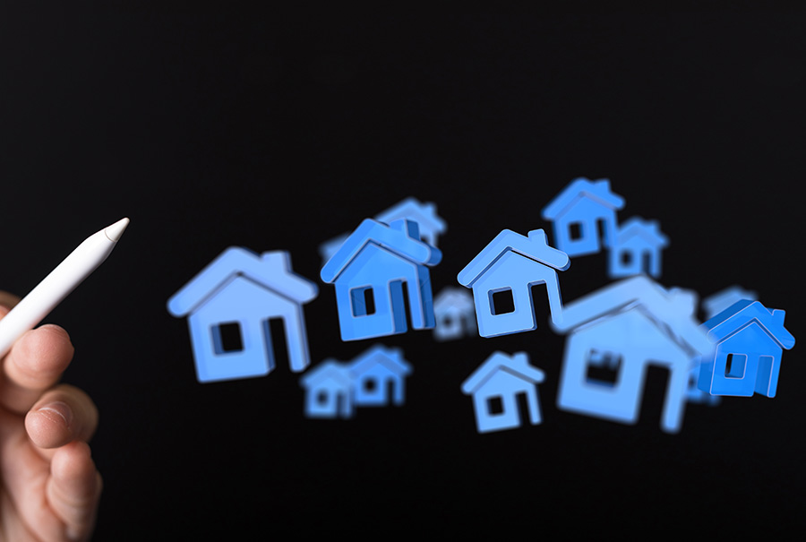 a graphic depicting a group of houses created digitally