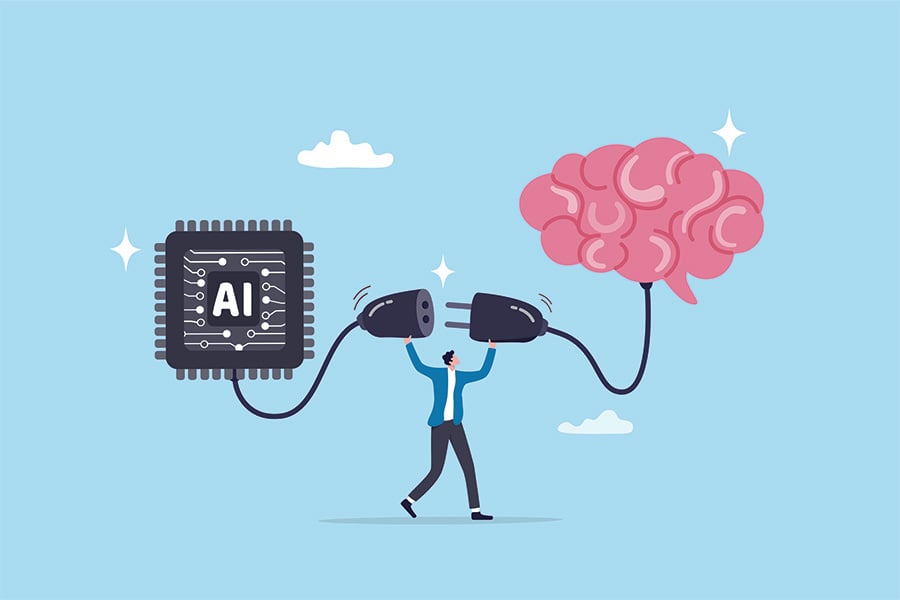 A cartoon of a man unplugging AI from a human brain
