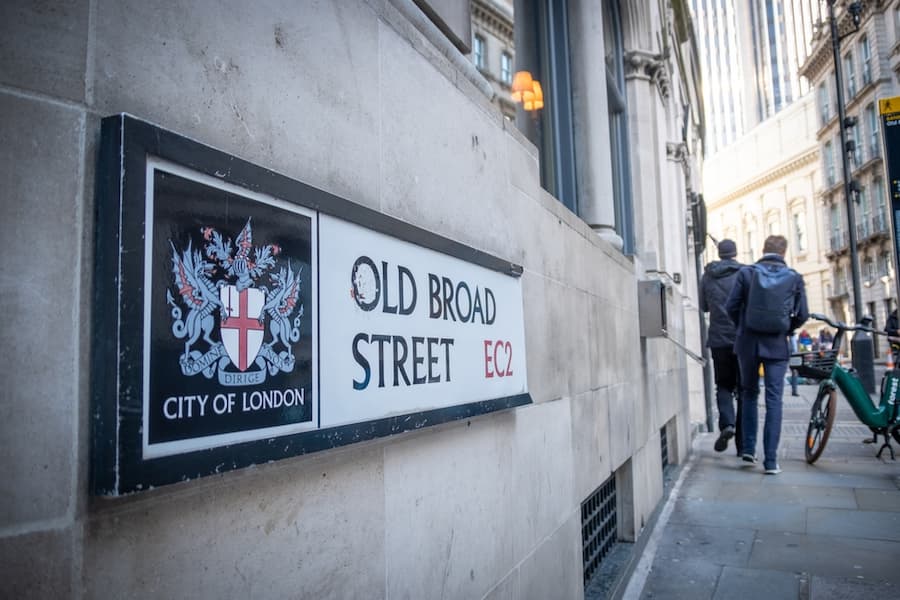 Old Broad Street sign in London