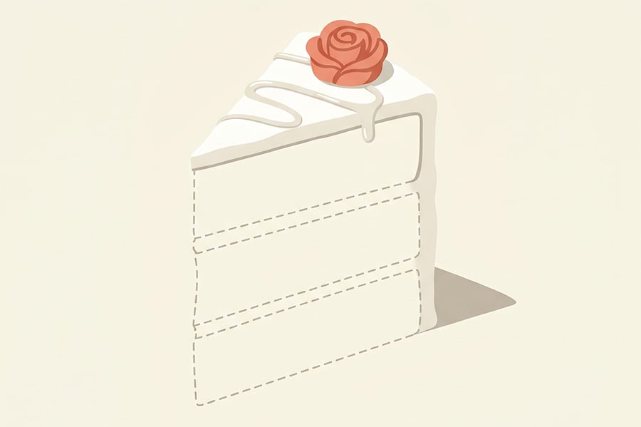 A graphic of a slice of cake with a cherry on top