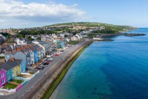 An aerial view of the coastline in Whitehead, Northern Ireland