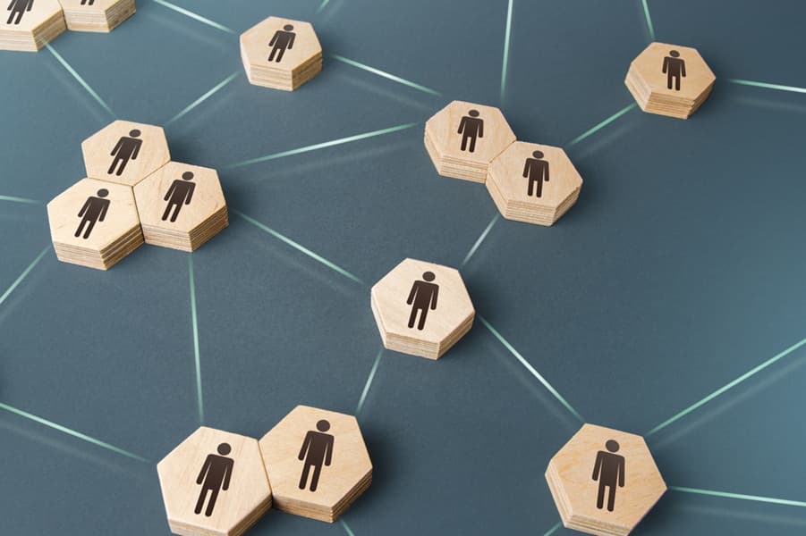 People are corporating on a single network. Delegation of work and responsibilities