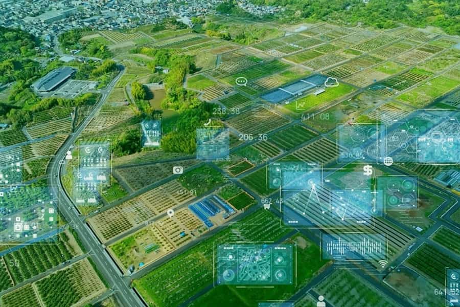 Agricultural land aerial view and statistics concept. Data analysis