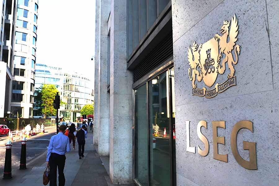 The exterior of the London Stock Exchange building and signage