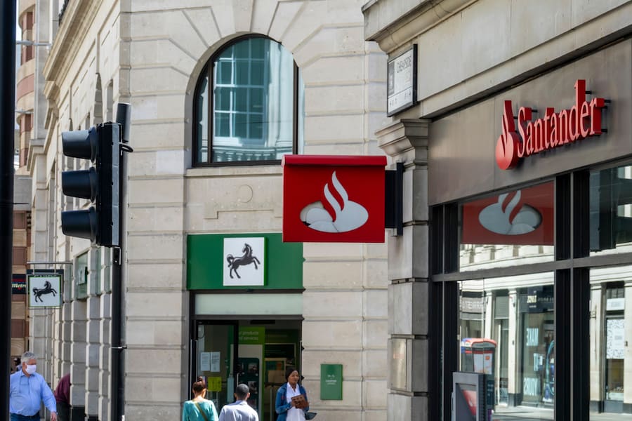 Santander and Lloyds high street bank exterior