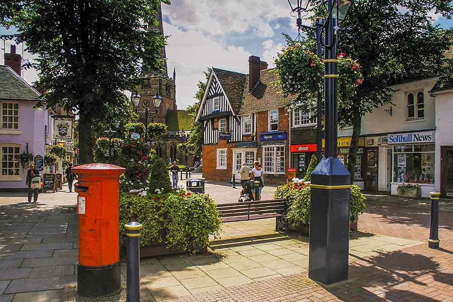 A town square in Solihull in summer