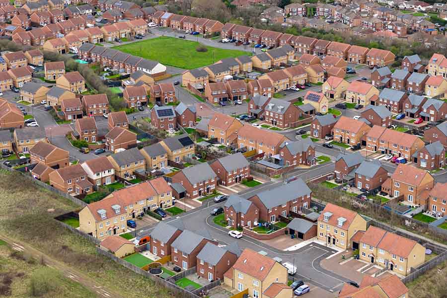 An aerial view of a new large housing estate in Middlesborough