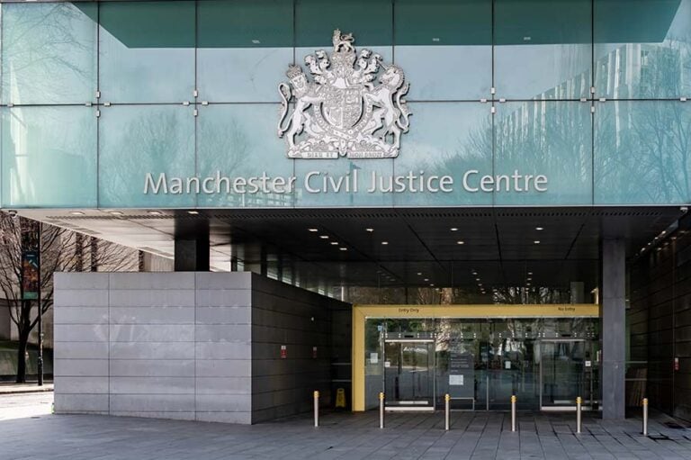 The entrance to Manchester Civil Justice Centre