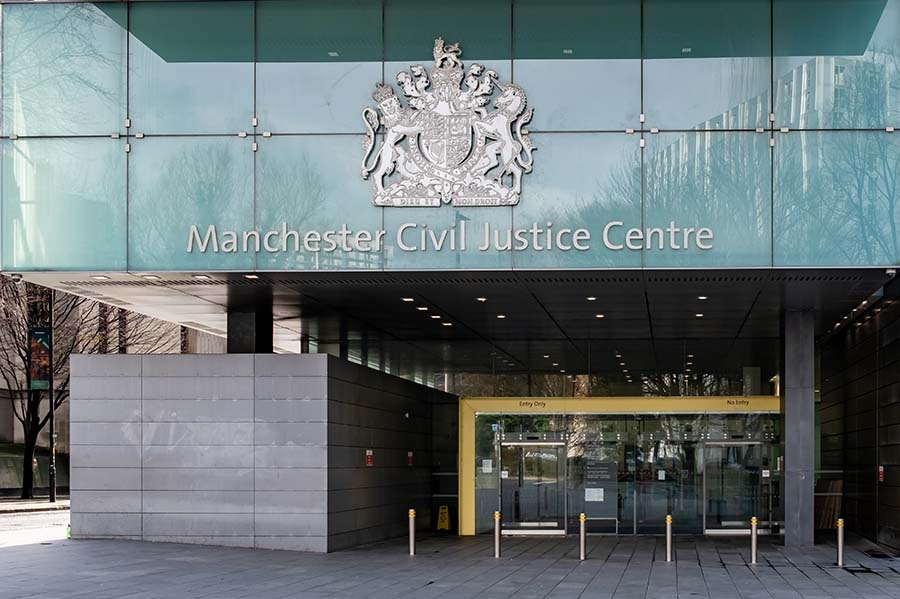 The entrance to Manchester Civil Justice Centre