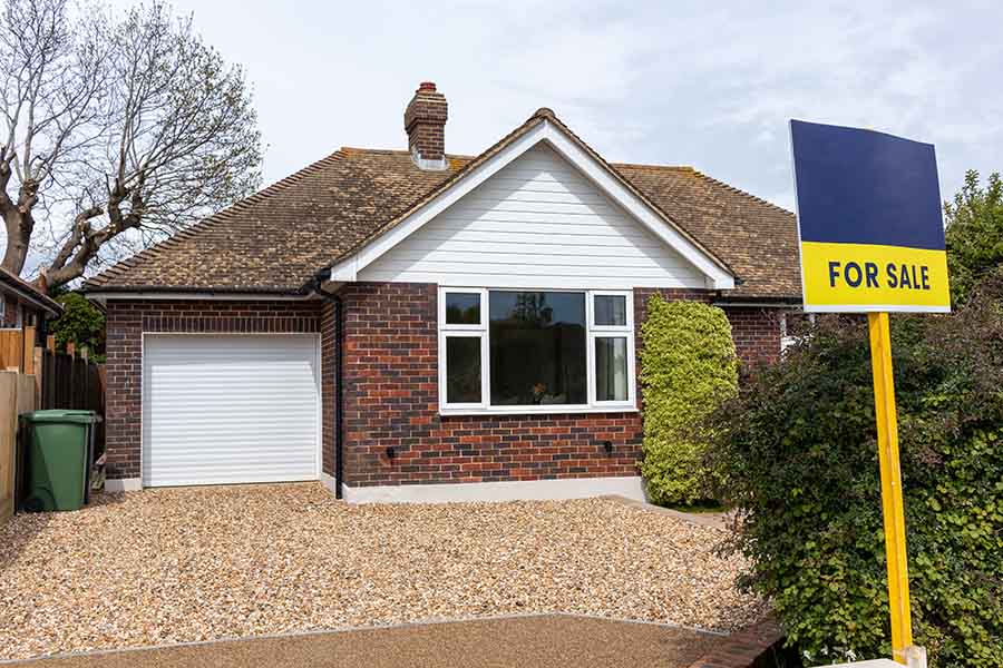 An empty bungalow for sale.